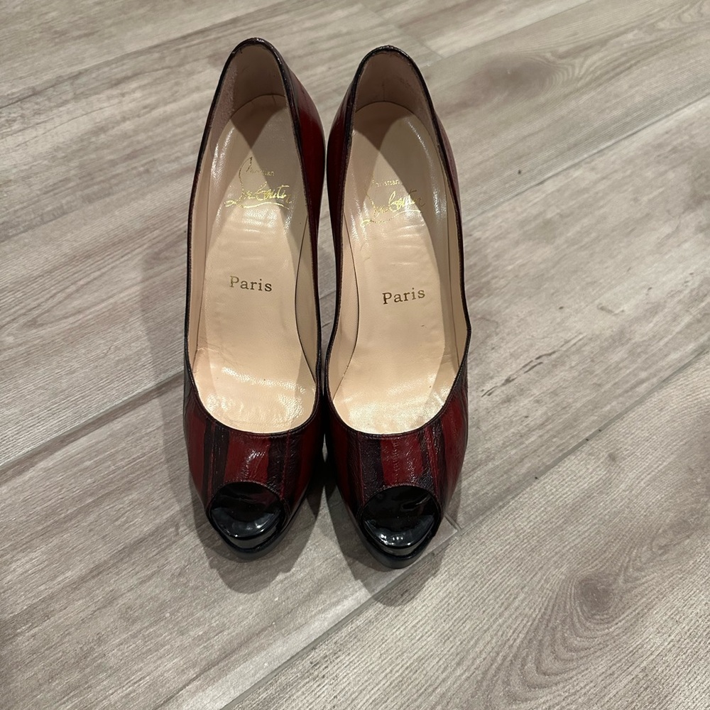 Christian Louboutin Wine Eel Skin Platform Pumps